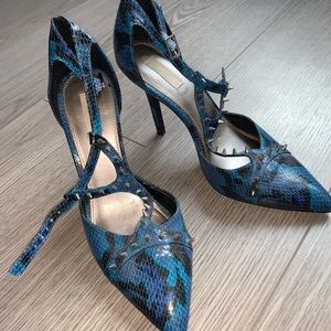 Blue snake skin heels with spikes